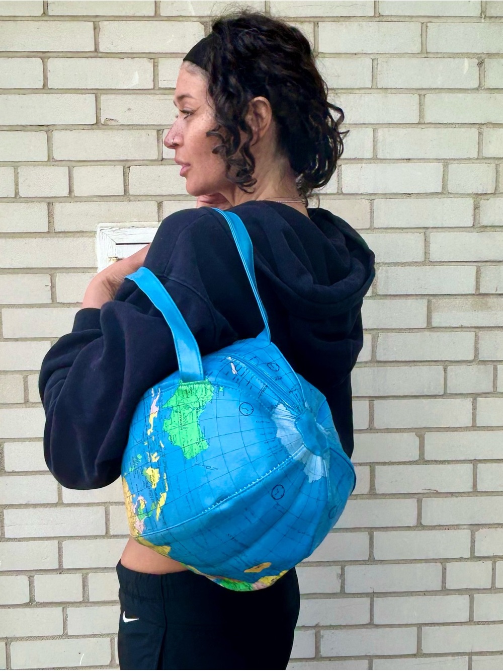 Blue Globe-Print Tote Bag - Women